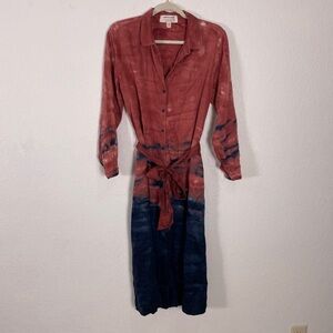Cloth & Stone Tie-Dye Button-Up Dress - Red and Blue